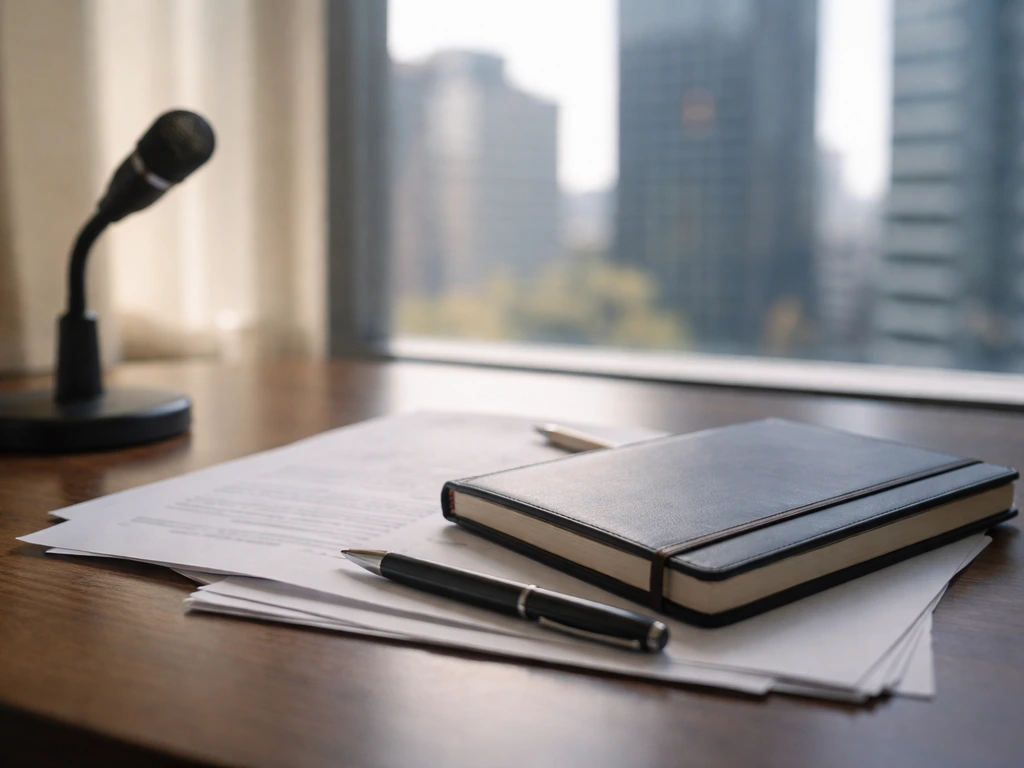 Minimal desk scene with a notebook and scattered documents suggesting business wealth analysis