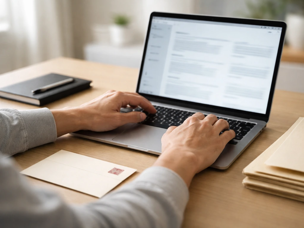 Person using a laptop to research finance filings, with a focus on an SEC EDGAR-style verification workflow