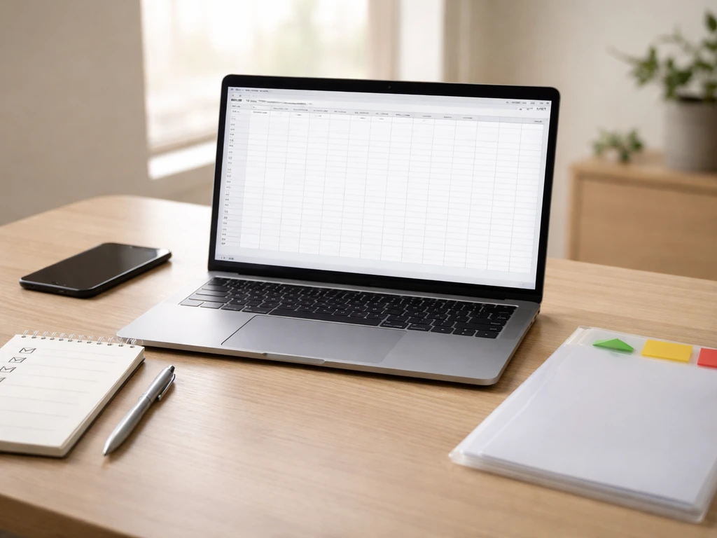 Minimal office desk with laptop and colorful red/yellow/green tabs suggesting reliable vs risky signals.
