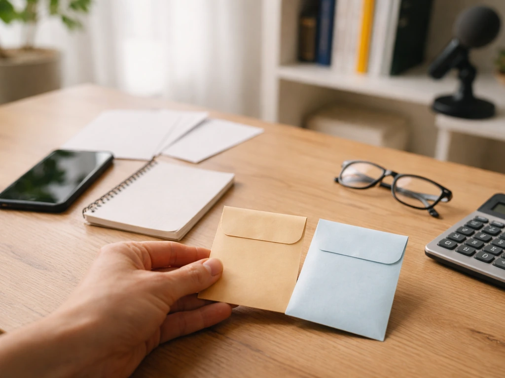 Minimal desk scene with calculator, notebook, phone, and blank papers symbolizing uncertain net worth estimation.