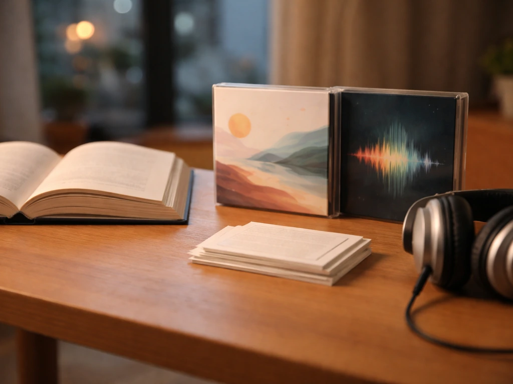 Minimal tabletop scene showing an anonymous writer’s book and audiobook releases as sources of income.