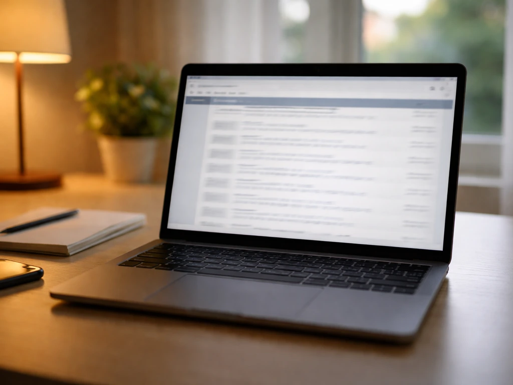 Laptop on a desk with a blurred SEC EDGAR-style search results screen, symbolizing insider filing research.