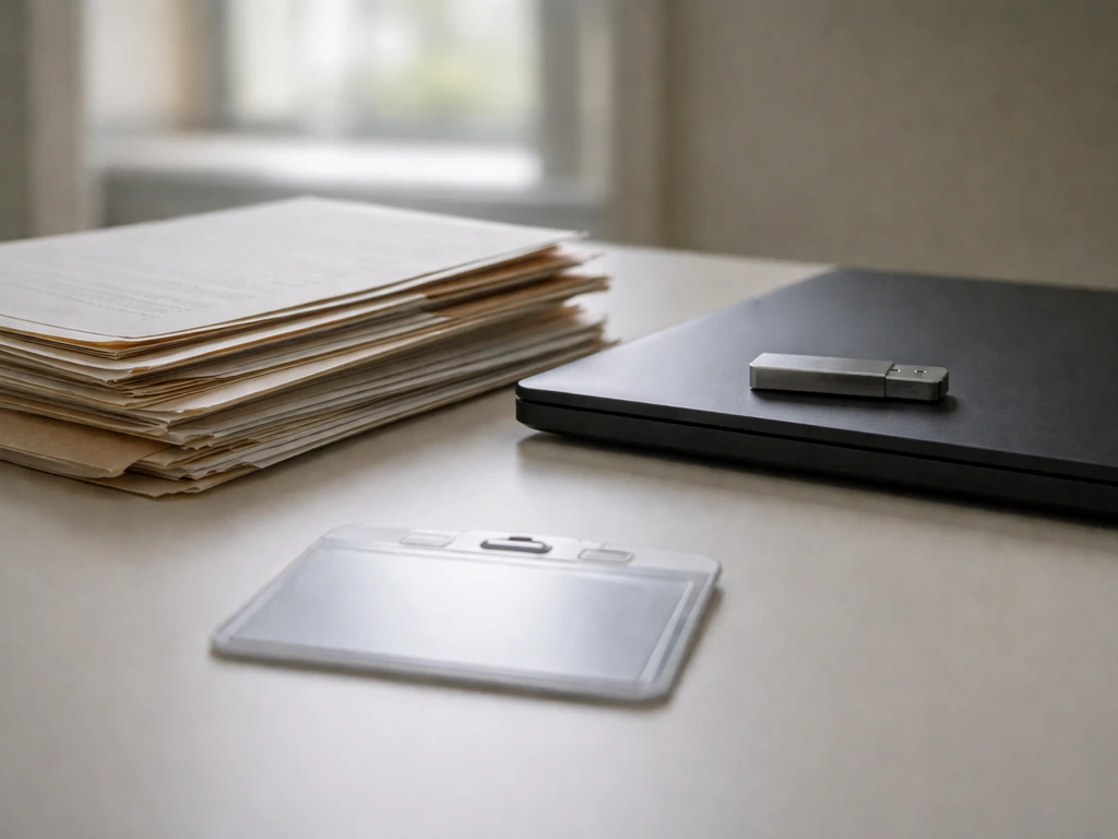 Unbranded office papers and laptop on a desk, with a blurred tech-security feel for a deal period.